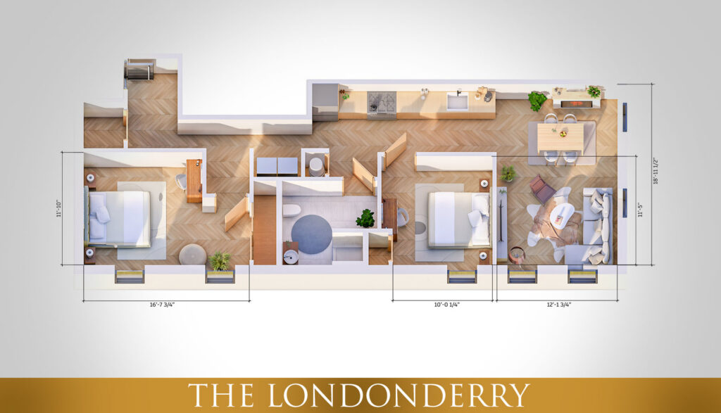 The Londonderry - 2-Bedroom Apartment Floor Plan